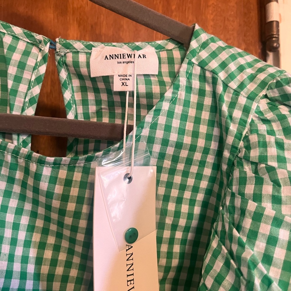 Annie Green and White Gingham Puff Sleeve Top - Picture 2 of 6